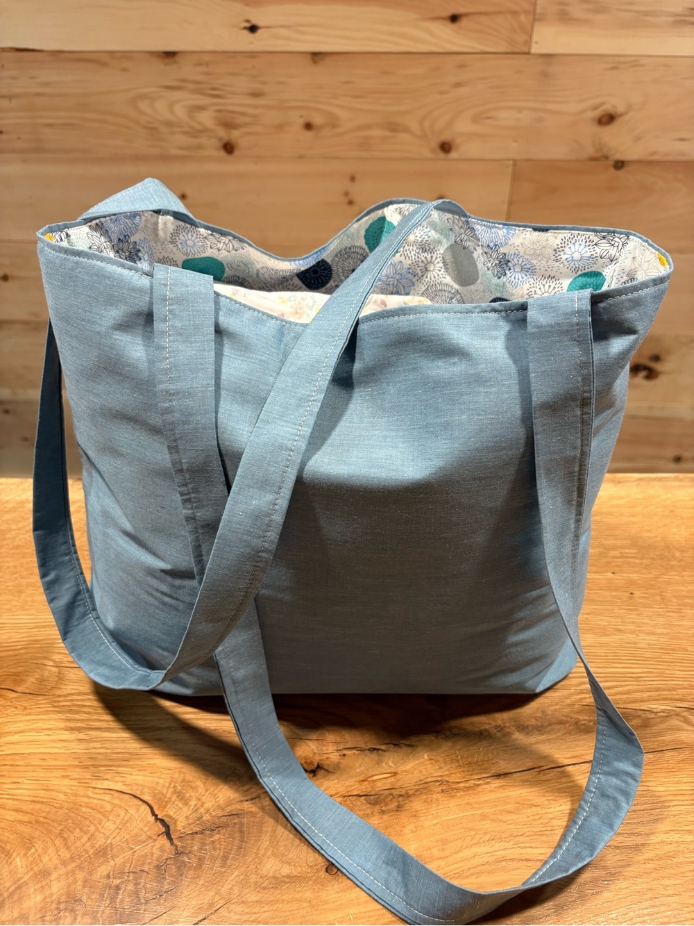 Classic cotton Light Blue Tote Bag with Long Straps